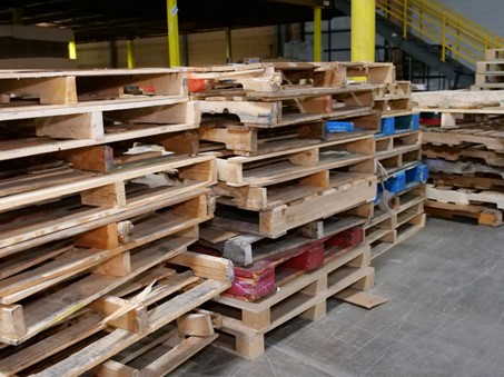 Pallets stacked up in a warehouse