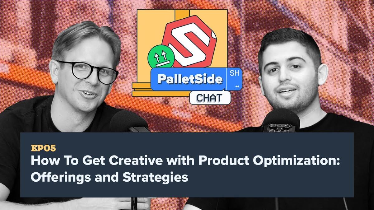 Dan and Alex of PalletSide Chat sitting at their desk doing the podcast with the logo and graphic designed background.