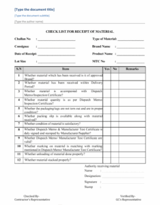Receiving Checklist Sample 2